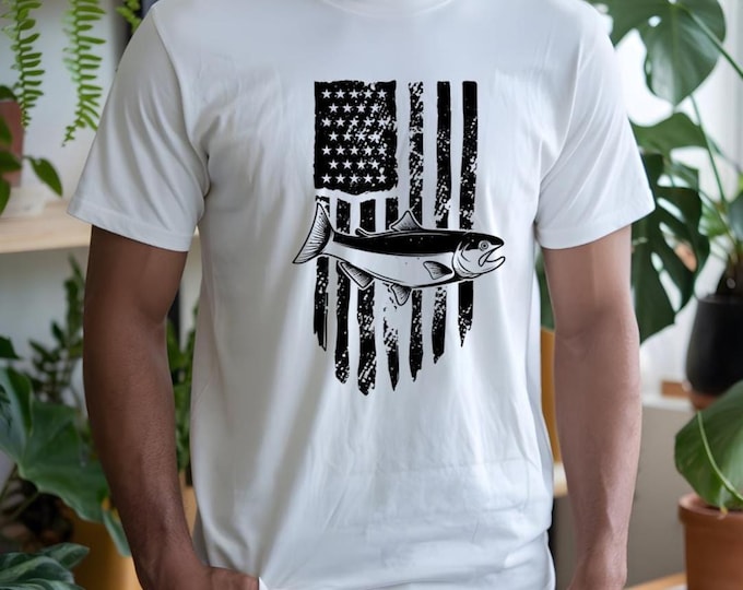 Patriotic Fishing Graphic Tee: Men's Outdoor Adventure Shirt