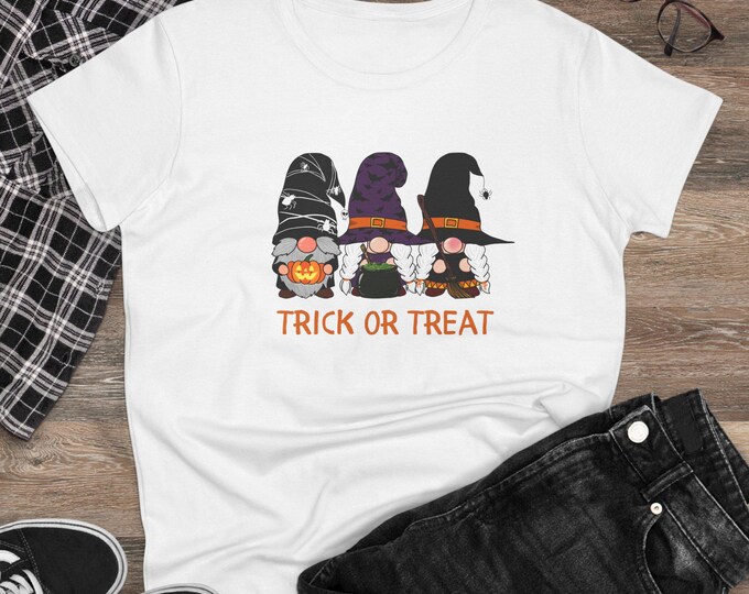 Trick or Treat Women's Cotton Tee: Spooky Halloween Shirt