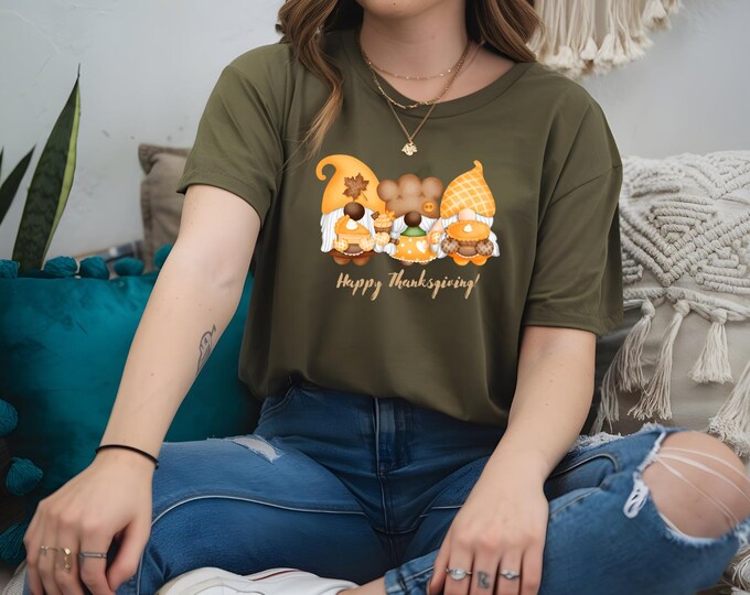 Thanksgiving Gnomes Women's Tee, Fall Graphic T-Shirt