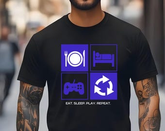 Eat Sleep Play Repeat Gamer Graphic Tee, Lightweight Fashion