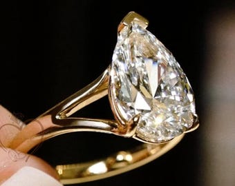 Anello di fidanzamento con diamante moissanite taglio a pera da 3 ct, anello unico in oro massiccio 14k/18k con gambo diviso a pera e 4 griffe, regalo di anniversario di matrimonio per lei