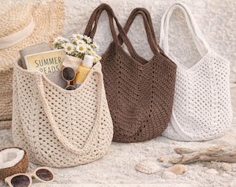 Bolso tote de ganchillo Tulipán, bolso de hombro estilo boho, bolso de mano de algodón, bolso de playa grande de verano, bolso de compras tejido, regalo para ella.