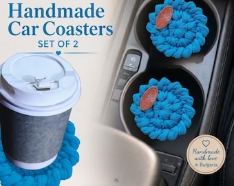 Juego de 2 posavasos de ganchillo hechos a mano para coche, insertos de algodón para portavasos de 7,5 cm, accesorios absorbentes para coche, regalo de decoración bohemia para coche para ella.