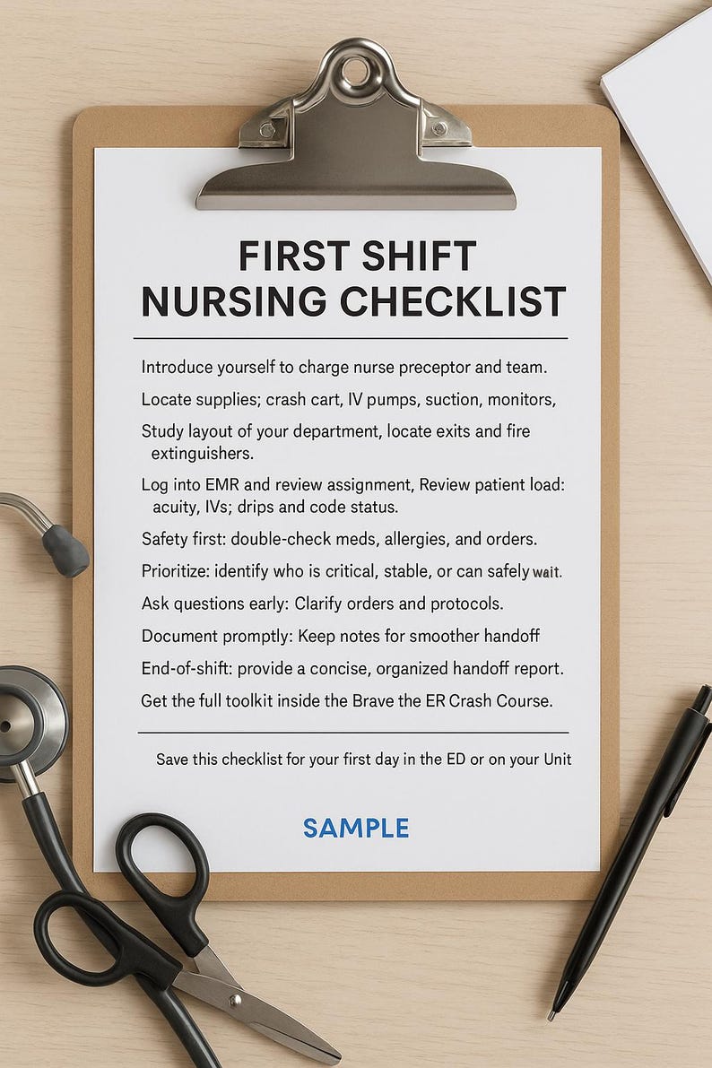 First Shift Nursing Checklist Printable Nurse Shift Prep. ER & Hospital ...