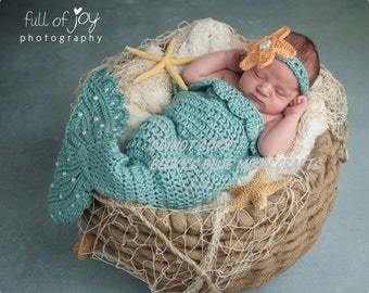 Crocheted Mermaid Tail ~ Newborn to 6 weeks ~ Photo Prop~ CHOOSE YOUR COLOR-Tail or complete Set Available