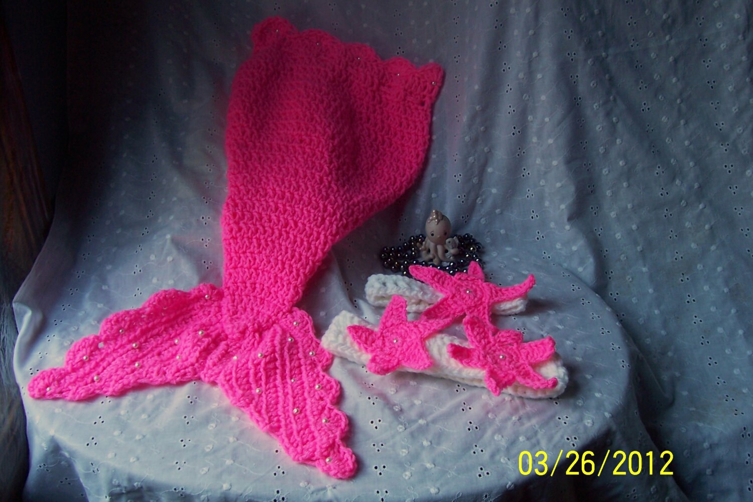 Meerjungfrau Baby Fotokleidung 3er Set – Häkelkostüm Mit Schwanz & Stirnband Für 0-6 Monate