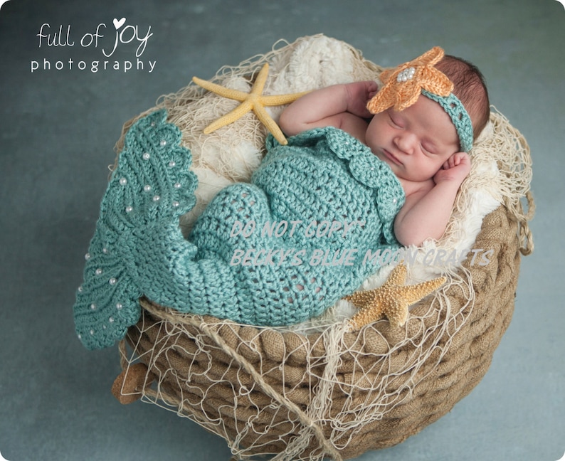 Digital Pattern PDF, Crochet baby mermaid pattern, baby mermaid outfit pattern, baby mermaid costume, mermaid crochet tail pattern image 1