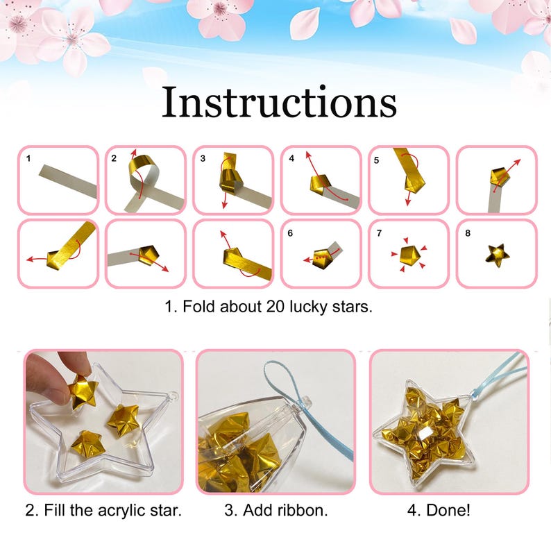 Lucky Star Origami Kit. Fillable Star-shaped Ornaments + 200 Gold Foil ...