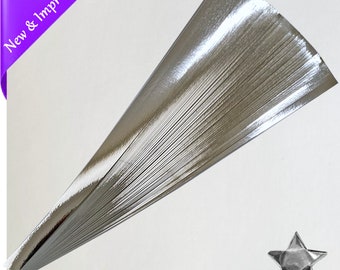 Silver Foil Lucky Star Paper Strips. Color Silver | Finish: Foil, Shiny, Reflective, Mirror | Size 0.5 x 11 inch | Quantity 100 or 500 strip