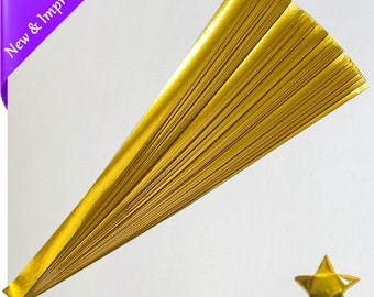 Gold Foil Lucky Star Paper Strips.  Color Gold | Finish: Foil, Shiny, Reflective, Mirror | Size 0.5 x 11 inch | Quantitiy 100 or 500 strips
