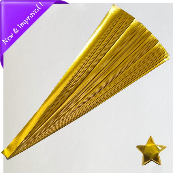 Gold Foil Lucky Star Paper Strips.  Color Gold | Finish: Foil, Shiny, Reflective, Mirror | Size 0.5 x 11 inch | Quantitiy 100 or 500 strips
