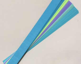 Paper Strips for Arts & Crafts.  Peacock Colors (2 shades of blue, emerald green, violet, teal).  Size is  1"x 11" .  Quantity is 50 Strips