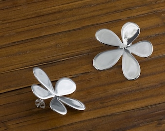 Handmade Floral Earrings On Post, Sterling silver