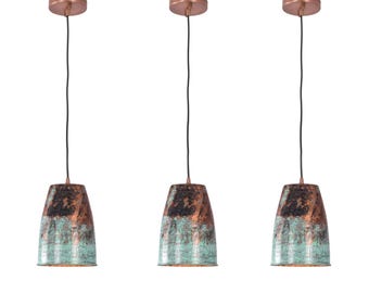 Verdigris Copper Cone Pendant Light, Patina Hanging Ceiling Lamp