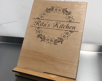 Foldable Desktop, Countertop Cookbook, Recipe, Device Stand, Holder for Phone or Tablet, Custom, Personalized Laser-Engraved or Blank Wood