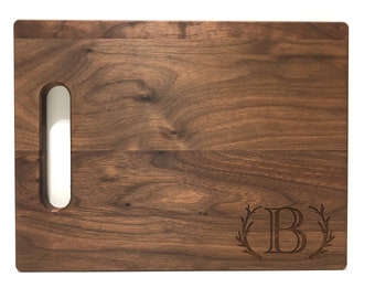 Cutting Board - Walnut Hardwood Handle Cutout with Personalized Monogram Letter or Name