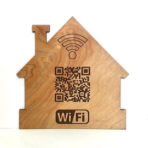 Laser-engraved Wood WiFi QR Code Sign House Design Guest WiFi Airbnb WiFi Bed and Breakfast WiFi sign image 1