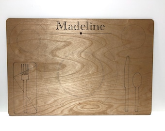 Placemat, Lapboard, Lap Table, Lap Tray Wood Engraved with Place Setting Design and Personalized with Name