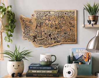 Laser-Engraved Wood Wall Hanging: Washington State Wall Art