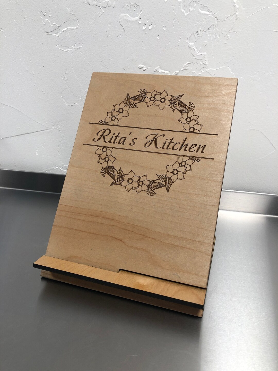 Personalized Wood Book Stand: Laser Engraved Collapsible Cookbook ...