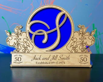 Personalized Wood Monogram Sign: Laser Engraved Custom Name and Monogram