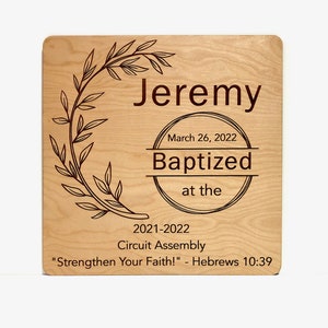 JW Baptism Sign - Personalized with Name, Date, Assembly or Convention Theme and Scripture Wood Laser-Engraved
