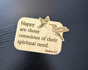 Wood Magnet - 2026 JW Year Text | Laser Engraved Scripture Text | Hummingbird Design