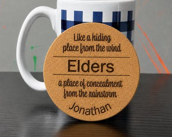 JW Elders Cork Drink Coasters | Language and Thickness Options Available - Hiding Place PERSONALIZED