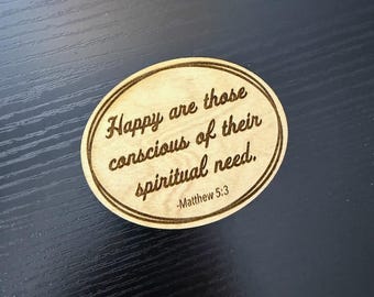 Wood Magnet - 2026 JW Year Text | Laser Engraved Scripture Text | Oval Design