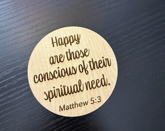 Wood Magnet - 2026 JW Year Text | Laser Engraved Scripture Text | Round Design