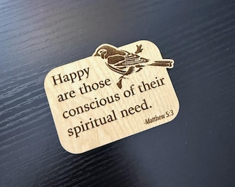 Wood Magnet - 2026 JW Year Text | Laser Engraved Scripture Text | Sparrow Design