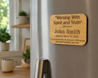 Wood Baptism Magnet - JW Convention, Assembly - Personalized with Name and Baptism Date