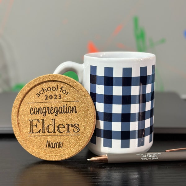 Laser-engraved Cork Drink Coasters - JW Congregation Elder | JW Elders Themed | Personalized AND Not Personalized options | Cup glass topper