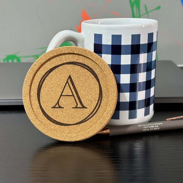 Cork Drink Coasters - with Personalized Monogram