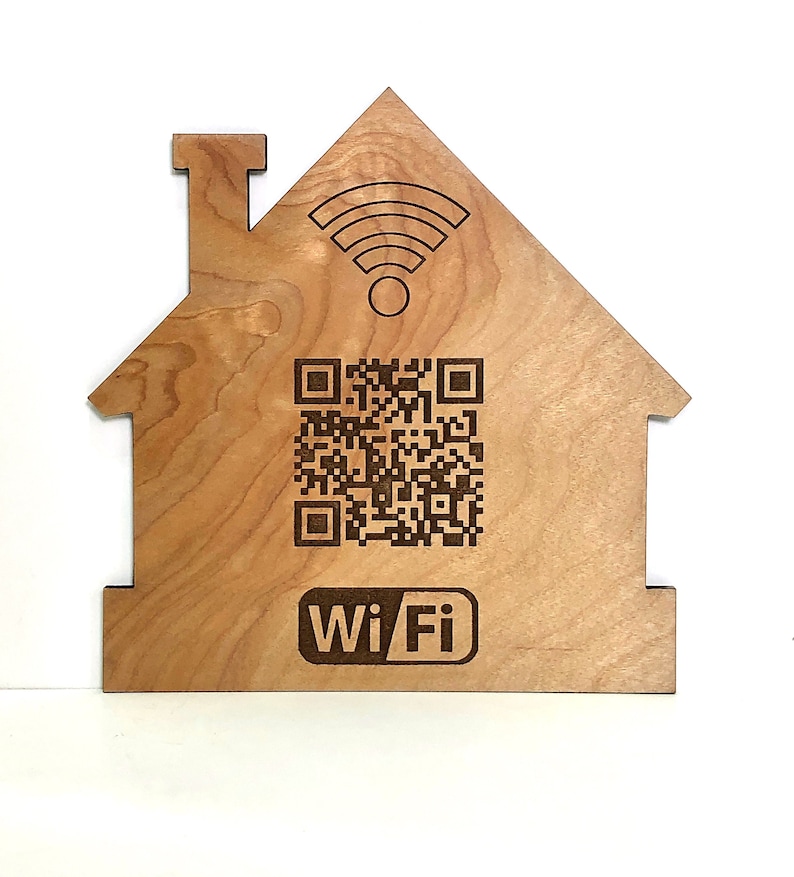 Laser-engraved Wood WiFi QR Code Sign House Design Guest WiFi Airbnb WiFi Bed and Breakfast WiFi sign image 1