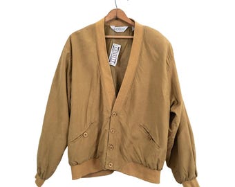 NWT Vintage 80s 90s Genelli Washed Silk Bomber Jacket Bronze Taupe Oversized