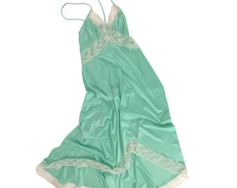 Vintage 80s Undercover Wear Nightgown Seafoam Green Nylon S/M
