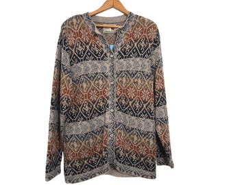 Vintage 80s/90s Alpaca Imports Cardigan Sweater Multicolor Wool Alpaca - Medium