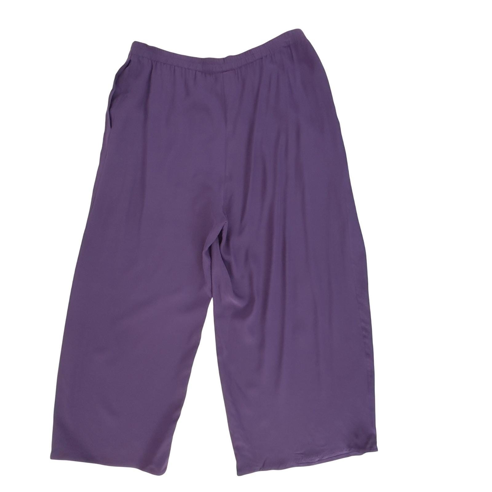 Eileen Fisher, Vintage 90's Eileen Fisher Wide Leg Pants Purple 100% Silk M/L