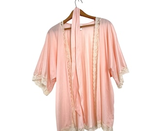 Vintage 70s/80s Undercover Wear Robe Set Peach Nylon - S/M