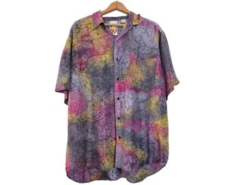 Vintage 80s/90s On The Brink Button Down Shirt Multicolor Silk Large