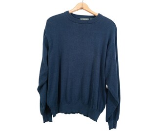 Vintage 90's Linksport Crewneck Sweater Navy Blue 100% Cotton Medium