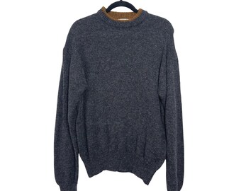 Vintage 70s/80s Lord Jeff Crewneck Sweater Charcoal Grey Shetland Wool Medium