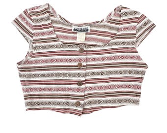 Vintage 90er Jahre Contempo Casuals Crop Top, rotbraun, Baumwollmischung, Größe M