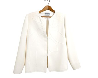 Vintage Mirella Cavorso Jacke aus den 80er/90er Jahren, Neiman Marcus, Elfenbein, Wolle, Größe 10