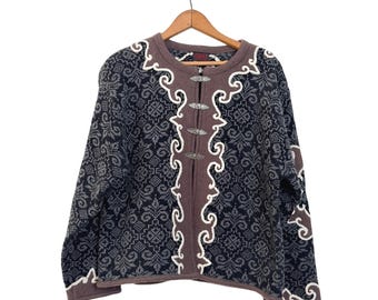 Vintage 80s/90s Vrikke Cardigan Sweater Brown Grey Wool Blend - M