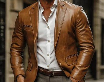 Blazer de piel de cordero napa para hombre - Corte entallado, dos botones