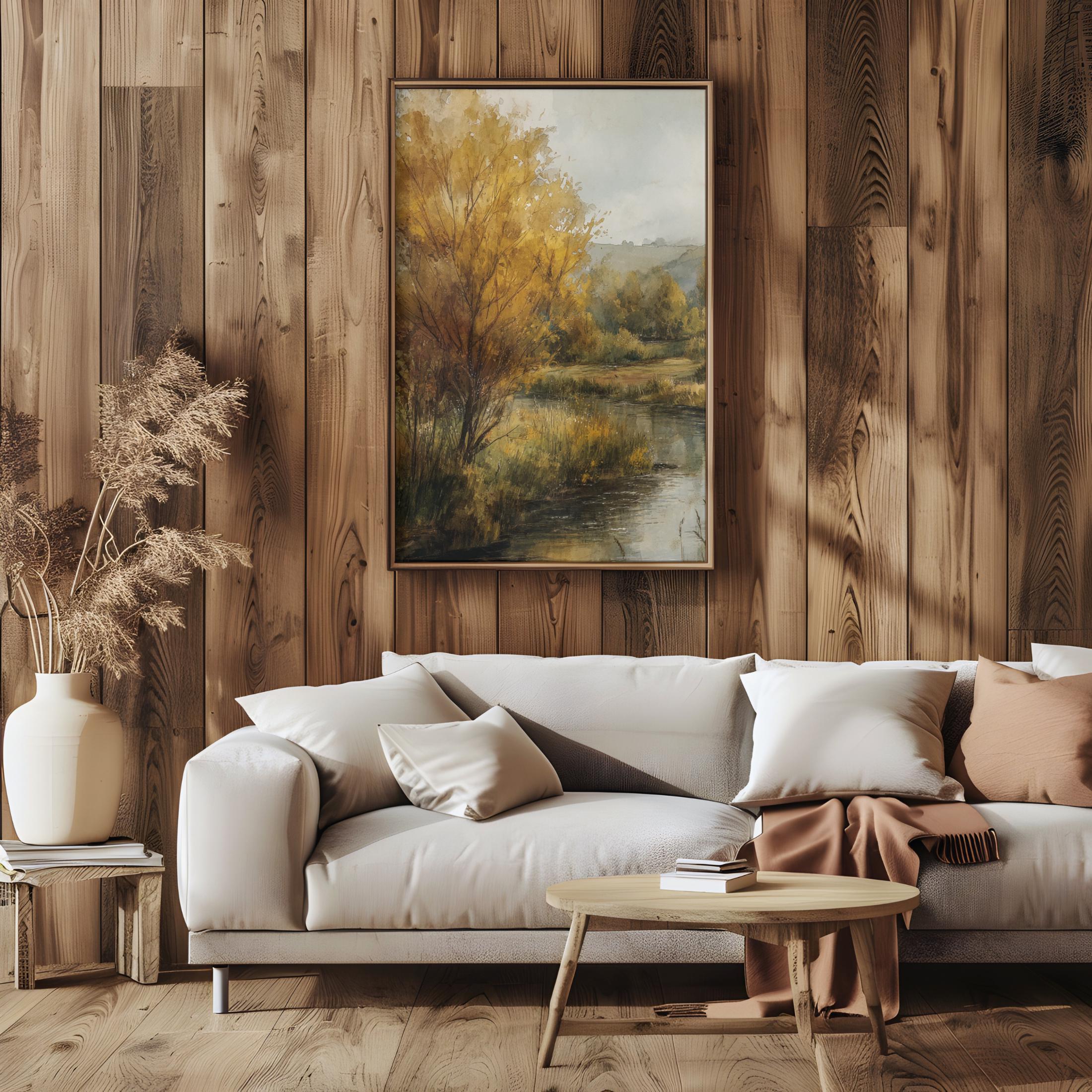 Vintage Fall River Landscape Print: Rustic Autumn Wall Decor (digital ...