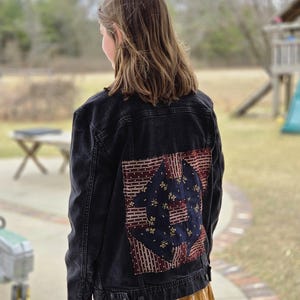 Jean jacket womens fun quilt patch on back size S brand George