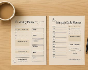 Planer Bundle druckbare PDF | Minimalistische Tages- und Wochenplaner, Sofort-Download